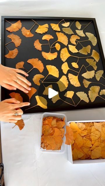 Ginkgo Art, Diy Large Wall Art, Ginko Biloba, Cuadros Diy, Leaf Projects, Ginkgo Leaves, Ginkgo Leaf, Autumn Leaf, Touch Of Gold