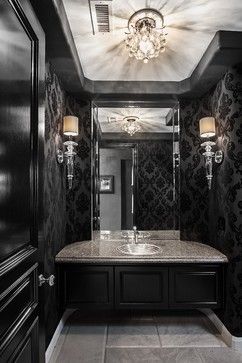 19 Ways to Go Wild with Powder Room Lighting - Lights Online Blog Gothic Bathroom Ideas, Black Bathrooms, Powder Room Lighting, Contemporary Powder Room, Gothic Bathroom, Toilette Design, Gothic Interior, Black And White Bathroom, Bathroom Design Black