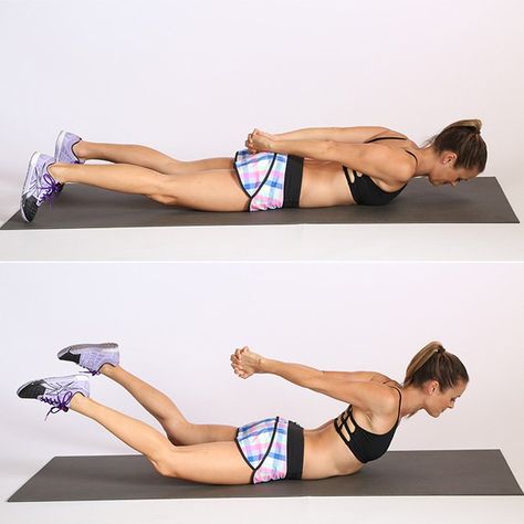 Superwoman Locust Tone Your Back, Lose Your Belly Diet, Good Back Workouts, Lower Back Exercises, Popsugar Fitness, Belly Fat Workout, Dumbbell Workout, Back Exercises, Fat Burning Workout