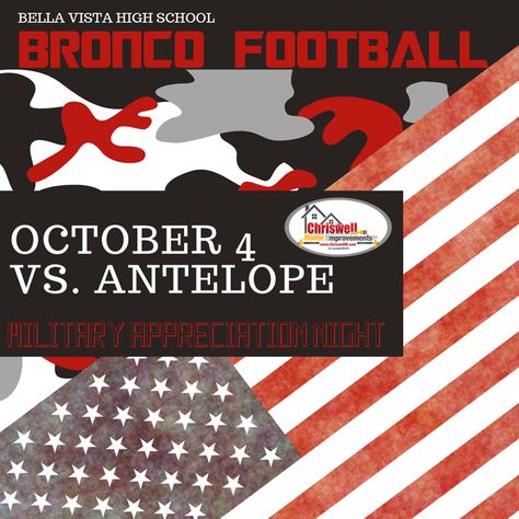 Come support our local Bella Vista Bronco Football players this weekend during their Military Appreciation Games! Bronco Football, Broncos Football, Military Appreciation, High School Football, Bella Vista, School Football, Football Players, This Weekend, High School