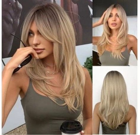 Trendy Bob, Bangs Hairstyles, Hairstyles For Layered Hair, Blonde Hair Inspiration, Greasy Hair Hairstyles, Haircuts Straight Hair, Long Blonde, Short Hairstyle, Long Layered Hair