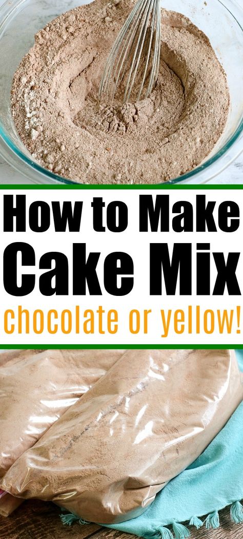 How to make cake mix either chocolate or yellow with ingredients at home. If you don't have boxed cake mix you can still save dessert. Diy Yellow Cake, Cake Mix From Scratch, Cake Mix Recipes Homemade, Homemade Yellow Cake, Yellow Cake Mix Recipes, Low Calorie Cake, Homemade Cake Mixes, Sugar Free Brownies, Yellow Cake Recipe