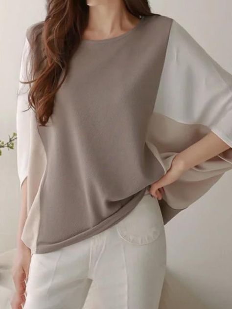 Sku CY-!125154 Material 30%-50% Polyester Style Loose , Batwing Sleeves , Short Sleeves Feature Contrast Color , Split-joint Neckline Round-neck Occasion Casual , Leisure Fashion Seasons Summer Type T-Shirts Tops Color BLUE,BLACK,APRICOT,BLUE+BLACK,BLACK+KHAKI Size M,L,XL Please consult the size chart we provide for this item's measurements to help you decide which size to buy.Please note: There may be 1-3cm differ due to manual measurement. CMINCH Bust Shoulder Sleeve Top Length M 148 37 38 60 Beach Blouse, Trench Coat Dress, Cap Sleeve Shirt, Drape Maxi Dress, Leisure Fashion, Midi Dress Casual, Pleated Midi Dress, Maxi Knit Dress, Daily Dress