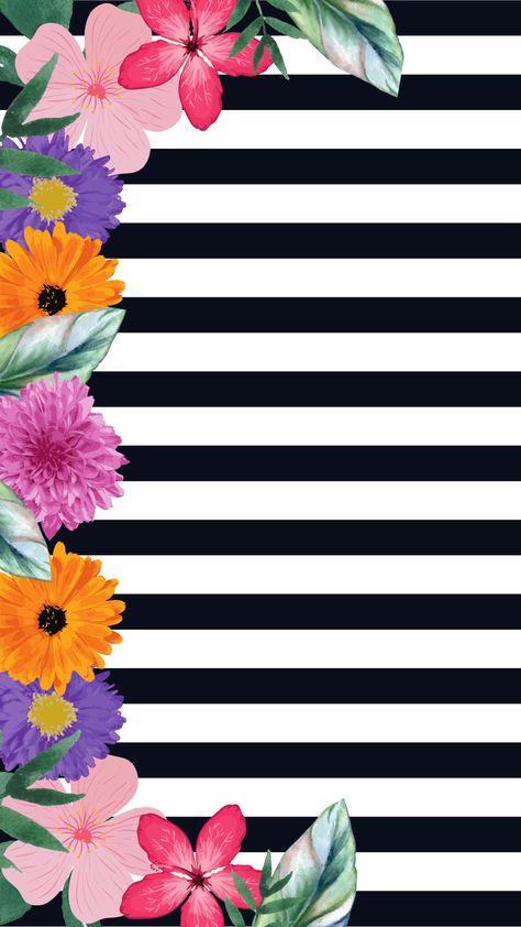 Stripes And Floral, Striped Floral Wallpaper, Stripes With Floral, Demi Floral Stripe Wallpaper, Floral Border Black And White, Black And Wgite Striped Wallpaper, Cherry Blossom Wall Art, Blank Background, Phone Wallpaper Design