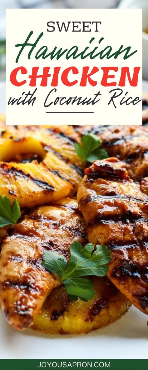 Sweet Hawaiian Chicken, Chicken With Coconut Rice, Hawaiian Chicken Recipes, Coconut Rice Recipe, Hawaiian Dishes, Hawaiian Chicken, Rice Dish, Turkey Dishes, Grilled Pineapple