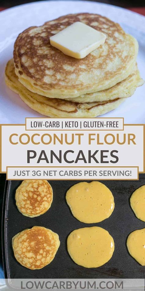 Keto Pancakes Coconut Flour, Desayuno Keto, Coconut Flour Pancakes, Coconut Pancakes, Coconut Flour Recipes, Flour Pancakes, Baking Powder Uses, Keto Pancakes, Low Carb Breakfast Recipes