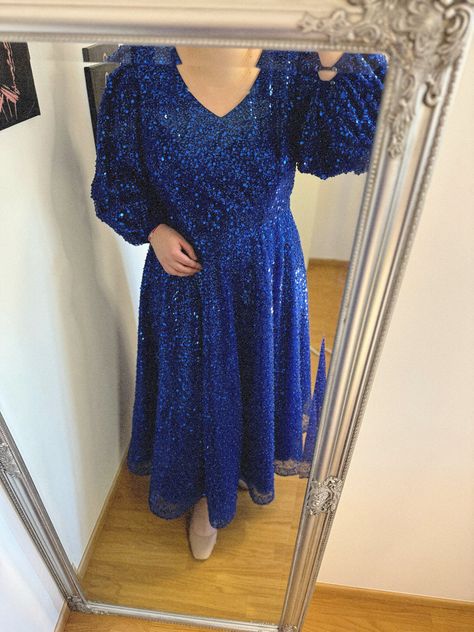 Royal blue sparkle sequins satin midi puff sleeve wedding dress beaded tulle alternative bride blue black gown with sequin by PourLui on Etsy Puff Sleeve Wedding Dress, Gothic Gowns, Royal Blue Evening Dress, Midi Gowns, Sparkly Wedding Dress, Second Wedding, Plus Size Bride, Dress With Puff Sleeves, Sparkly Wedding