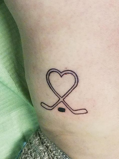 For the love of hockey tattoo Hockey Mom Tattoo Ideas, Hockey Tattoo Ideas For Women, Ice Hockey Tattoo Ideas, Small Hockey Tattoos, Hockey Goalie Tattoo, Hockey Tattoo For Women, Hockey Stick Tattoo, Hockey Tattoo Ideas, Ice Hockey Tattoo