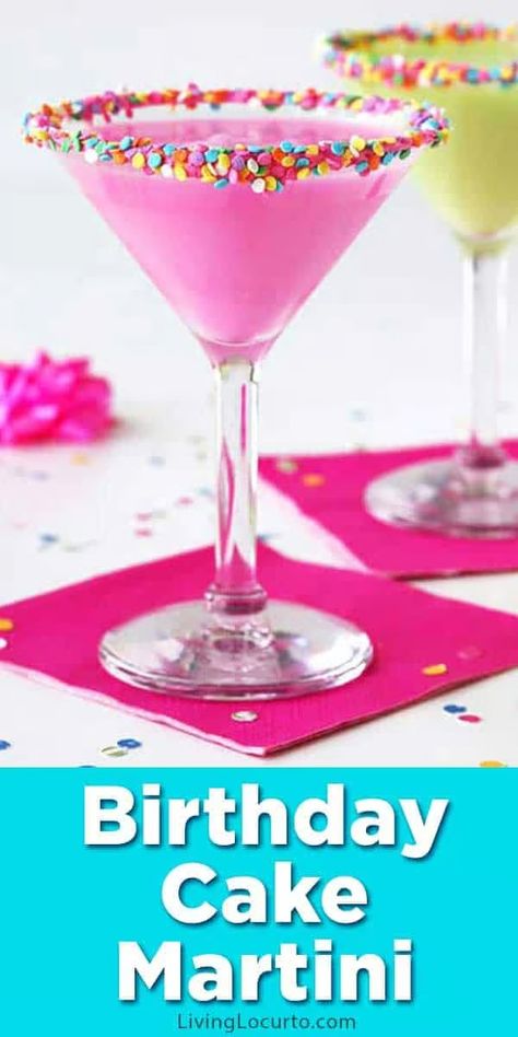 Birthday Cake Martini Recipe | Easy Party Cocktail Cake Cocktails, Pastel Drinks, Birthday Cake Martini, Cake Martini, Colorful Birthday Cake, Martini Party, Martinis Drinks, Recipe For Teens, Birthday Cocktails