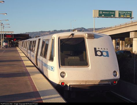 Bay Area Rapid Transit (BART) - A Richmond-bound train pauses at the MacArthur station at dusk. Bart San Francisco, Corporate Visual Identity, Bay Area Rapid Transit, Waterfall Park, Richmond California, Metro Rail, Metro Subway, San Francisco Photos, Rail Train