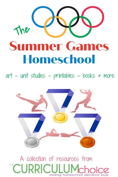 The Summer Games Homeschool - a collection of resources for learning about and celebrating the Summer Olympic Games. Art, unit studies, printables, books and more from The Curriculum Choice. Olympics Science Activities For Kids, Olympic Science Activities Kids, Olympic Homeschool, Summer Olympics Unit Study, Olympic Unit Study, Summer Olympic Themed Activities For Kids, Olympics Homeschool Unit, Summer Homeschool Activities, Olympics Books For Kids