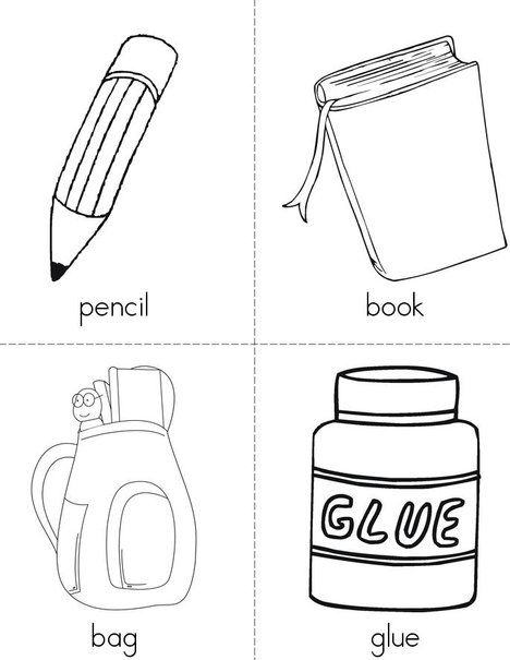 School supplies Book from TwistyNoodle.com School Objects, Classroom Objects, School Suplies, Color Flashcards, Esl Classroom, Kindergarden Activities, Preschool Colors, Beginning Readers, School Coloring Pages