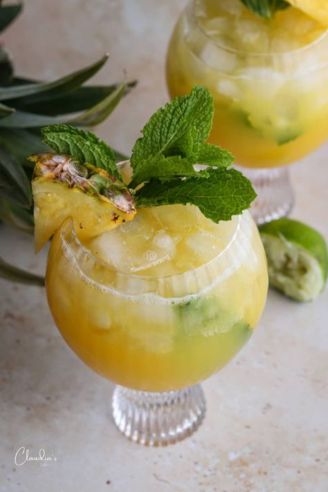 Healthy Tropical Mocktail – Claudia's Table Mocktails Non Alcoholic, Summer Mocktail, Organic Orange Juice, Rum Butter, Juice Coconut, Fish Pasta, Organic Juice, Canned Pineapple, Grilled Pineapple