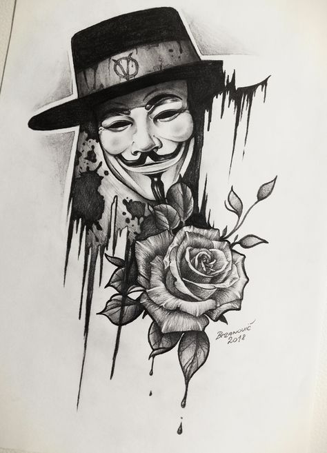 V For Vendetta Tattoo, Vendetta Tattoo, V For Vendetta, Tattoo Art Drawings, Desenho Tattoo, Chicano Art, Hand Tattoo, Tattoo Design Drawings, Tattoo Stencils