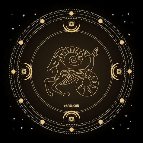 Capricorn zodiac sign, astrological horoscope sign in a mystical circle with moon, sun and stars. Golden design, vector Moon Sun And Stars, Zodiac Circle, Blur Photography, Astrology Pisces, Golden Design, Astrology Art, Moon Sun, Scorpio Zodiac, Sun And Stars