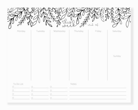 Black and white floral weekly planner notepad, printed for you and ready to ship - perfect Mother’s Day gift idea! #weeklyplanner #fungiftideas #getorganized #colorfun #adultcoloring #etsy #smallbusiness #shopsmall Leaves Coloring, Doodle Leaves, Desktop Planner, Weekly Notepad, Weekly Planner Notepad, Budget Mom, Goals Bullet Journal, To Do Planner, Planner Minimalist