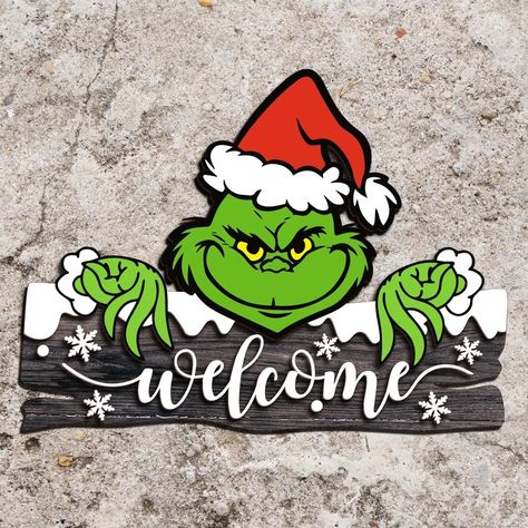 The Grinch Christmas Theme, Grinch Welcome Sign, Christmas Door Sign, Door Sign Svg, Der Grinch, Svg Laser Cut Files, Painted Slate, Grinch Svg, Cartoon Svg