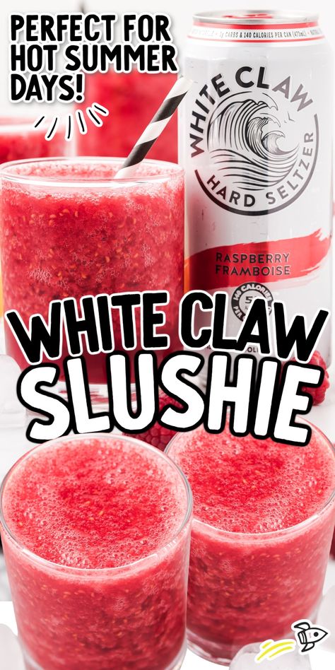 Close-up shot of White Claw slushie in a glass jar with a straw and a raspberry. White Claw Hard Seltzer, Fun Summer Drinks, Slushie Recipe, Peach Ice Tea, White Claw, Easy Drink Recipes, Boozy Drinks, Hard Seltzer, Carbonated Drinks