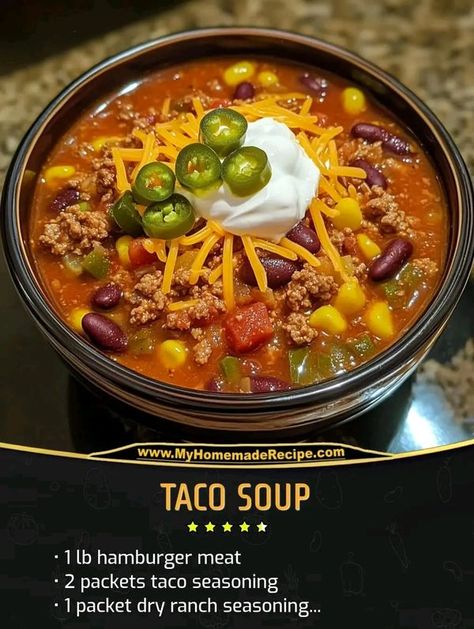 Valerie Bertinelli Recipes | Taco Soup 🥣🥣🥣 | Facebook Mini Crockpot, Mini Crockpot Recipes, Taco Soup Ingredients, Can Corn, Can Diced Tomatoes, Dry Ranch Seasoning, Martha Stewart Recipes, Food Soup, Hamburger Meat