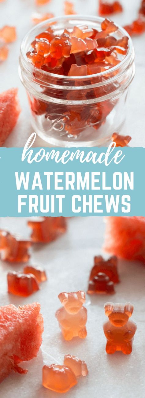 Homemade Sour Watermelon Fruit Chews. An easy whole fruit gummy bears recipe made with watermelon juice. Kids love these gummies! #ad @WatermelonBoard Watermelon Juice Gummies, Homemade Watermelon Gummies, Watermelon Gummy Bears, Shelf Stable Gummies, Healthy Snacks Easy For Kids, Watermelon Gummies Recipe, Diy Gummy Bears, Candy Cadet, Gummy Bears Recipe