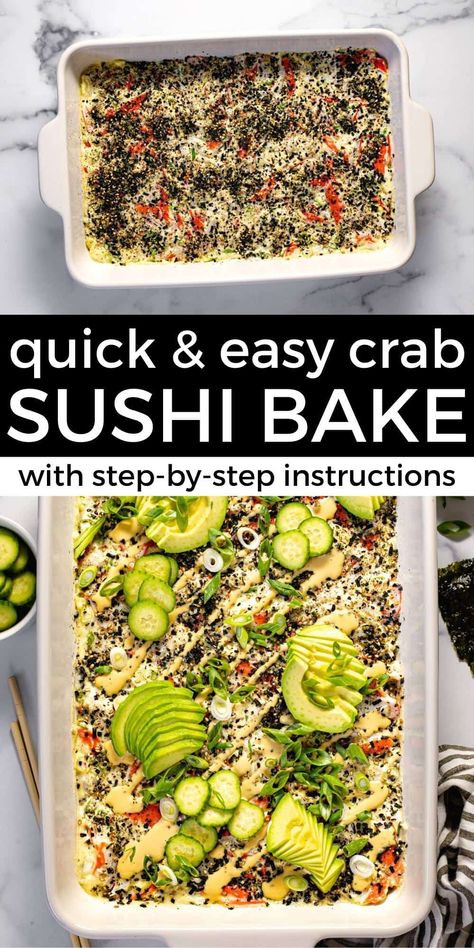 Quick 30-Minute Sushi Bake Recipe Crab Sushi Bake Recipe Easy, Best Sushi Bake, Crab Sushi Bake, Sushi Casserole, Sushi Bake Recipe, Crab Sushi, Fish Dinners, Kewpie Mayo, Sushi Ingredients