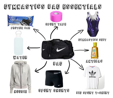 "Gymnastics bag essentials :))" by juliakul on Polyvore Gymnastics Bag Essentials, Gymnast Outfits, Gymnastics Essentials, Gymnastics Accessories, Cheerleading Workouts, Gymnastics Bags, Gymnastics Wear, Sport Essentials, Tumbling Gymnastics