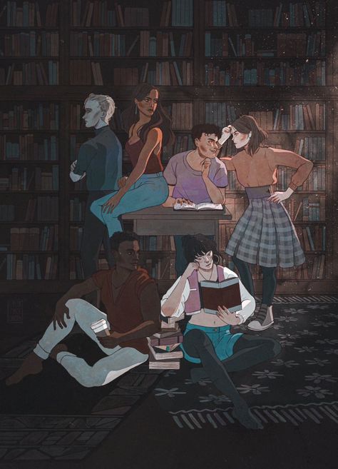 The atlas six art fanart illustration book characters Libby Rhodes, Callum Nova, Parisa Kamali, Nico de Varona, Tristan Caine and Reina Mori A Deadly Education Fanart, Callum Nova, Parisa Kamali, Tristan Caine, The Atlas Six, Dark Academia Books, Greenfinch, Fanart Illustration, Illustration Book