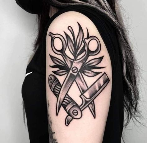 American Traditional Scissors Tattoo, Traditional Shears Tattoo, American Traditional Barber Tattoo, Barber Traditional Tattoo, American Traditional Scissors, Barber Hand Tattoo, Traditional Scissor Tattoo, Barber Tattoo Design, Barber Tattoo Ideas