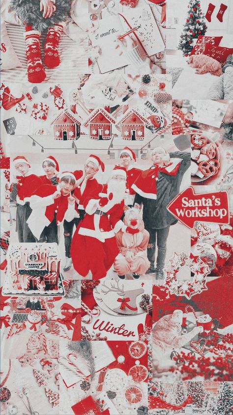 White Christmas Collage, Ateez Christmas, San Hongjoong, Wooyoung Mingi, Yunho Jongho, Seonghwa Yeosang, Kpop Christmas, Christmas Wallpaper Ipad, Christmas Wallpaper Iphone Cute