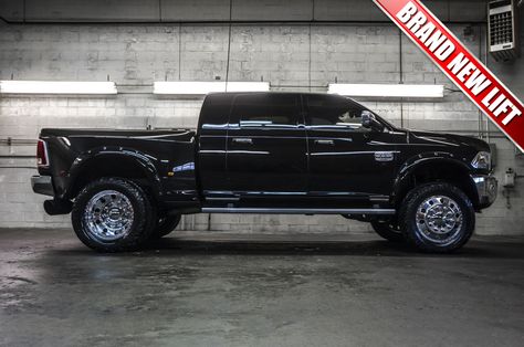 This 2014 Dodge Ram 3500 Long Horn Dually 4x4 comes equipped with a brand new 6” Fabtech Performance Lift, 22” American Force Classic wheels and 37”12.50 R22 Fuel Gripper MT tires all of which was installed by our techs here at Northwest Motorsport! Ram 3500 Mega Cab Dually, Dodge 3500 Dually Flatbed, Dodge Ram Dually, Black Dodge Ram, Ram Dually, Dodge Dually, Ram 3500 Dually, Dodge 3500, Pick Up 4x4