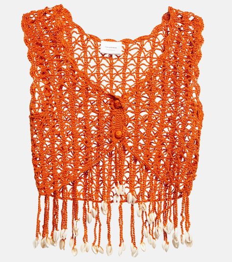 Embellished Crochet Crop Top in Orange - Anna Kosturova | Mytheresa Crochet A Crop Top, Embellished Crochet, Anna Kosturova, Gender Fluid Fashion, Crochet Crop Top Pattern, Crochet Motif Patterns, Crochet Tops Free Patterns, Crochet Crop, Crochet Shirt