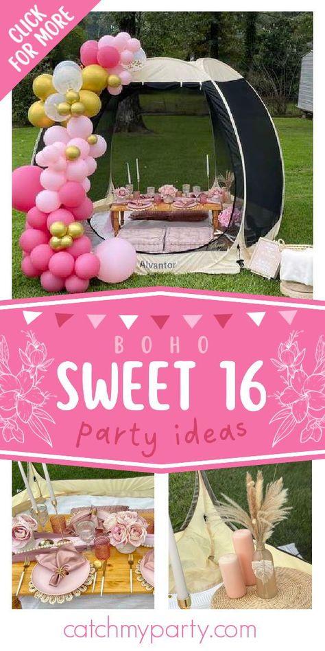 Sweet 16 Birthday Party Sweet 16 Party Store, Sweet 16 Shades Of Pink, Sweet Sixteen Beach Party Ideas, Boho Sweet 16 Ideas, Luxury Sweet 16, 16 Shades Of Pink Party Ideas Sweet 16, Boho Sweet 16, Sweet 16 Summer, Sweet 16 Pink Theme Sweet 16 Party Store