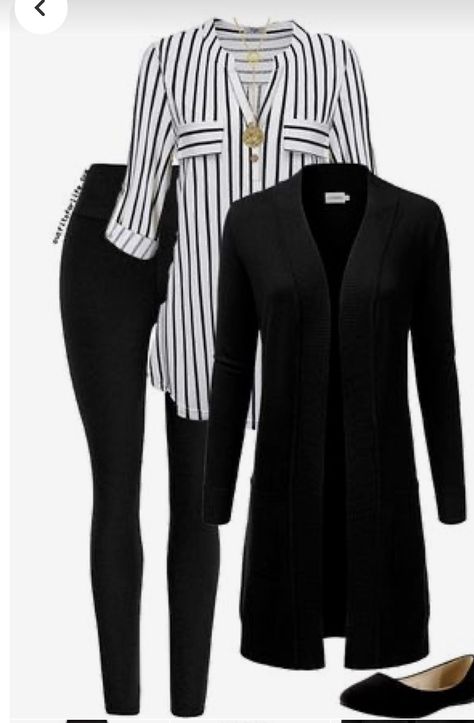 a424ed4bd3a7d6aea720b86d4a360f75desc52648680ri Mode Ab 50, Black And White Striped Shirt, Autumn Chic, Summer Work Outfits, Chill Outfits, Fall Outfits For Work, Winter Outfits For Work, Modieuze Outfits, Casual Work Outfits