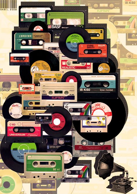 Cassette tapes:  "Girls do not be silly!" Konosuba Wallpaper, Old School Music, Tape Art, Music Images, The 80's, Retro Music, Cassette Tapes, Music Is Life, Wall Collage