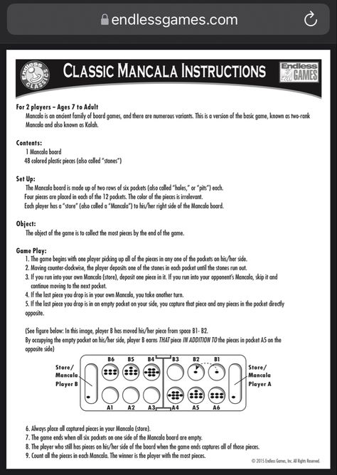 https://endlessgames.com/wp-content/uploads/Mancala_Instructions.pdf Mancala Game, Traditional Games, Kid Activities, Cardboard Crafts, Family Games, Thing 1 Thing 2, Fun Games, Fun Stuff, Stuff To Do