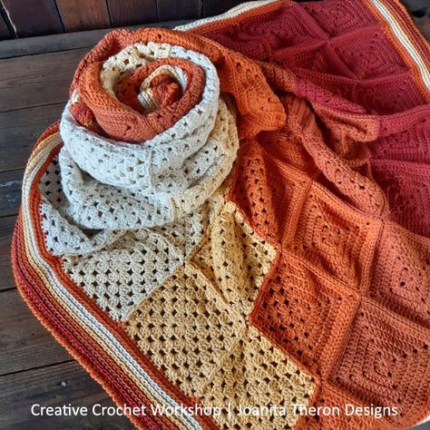 ORANGE MEDLEY CROCHET THROW BORDER | Creative Crochet Workshop Orange Crochet Blanket Ideas, Orange Granny Square Blanket, Pink And Orange Crochet Blanket, Orange Black Crochet Blanket, Crochet Patterns Blankets, Orange And Yellow Crochet Blanket, Blankets For Baby, Crochet Workshop, Reverse Single Crochet