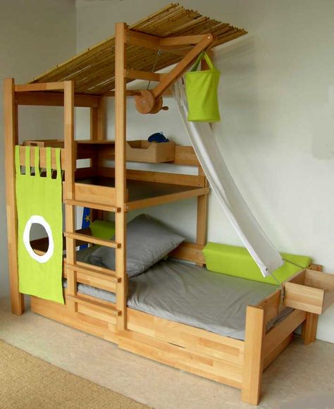 Toddler Bunk Beds That Turn The Bedroom Into a Playground Cool Beds For Kids, Bunk Beds Boys, Toddler Bunk Beds, Modern Bunk Beds, Kura Bed, Bunk Beds With Stairs, Bunk Bed Designs, Space Bedding, Toddler Boys Room