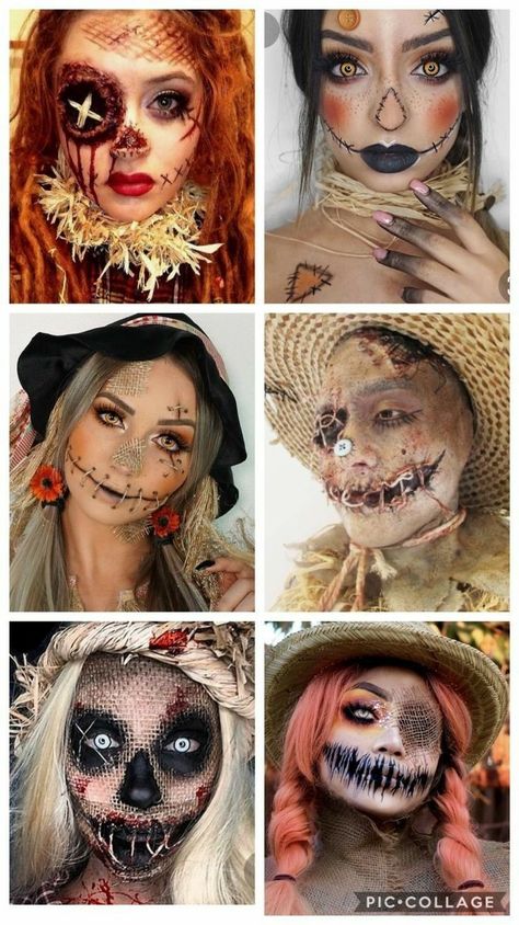 Scary Scarecrow Costume, Cute Halloween Makeup Ideas, 2022 Costumes, Scarecrow Halloween Makeup, Horror Face, Halloween Costumes Scarecrow, Scary Scarecrow, Scarecrow Makeup, Holloween Makeup