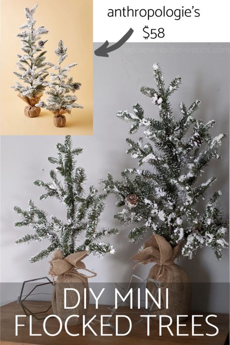 Diy Fake Christmas Tree, Diy Mini Christmas Trees, Diy Mini Christmas Tree Ideas, Mini Flocked Christmas Tree, Mini Tree Decorations Ideas, Diy Small Christmas Tree, Diy Flocking, Diy Mini Christmas Tree, Mini Christmas Tree Diy