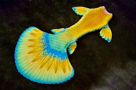 Yellow Mermaid Tail, Mermaid Tail Designs, Tail Ideas, Tropical Mermaid, Tail Designs, Fish Tails, Realistic Mermaid Tails, Underwater Kingdom, Mermaid World