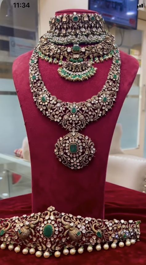 Victoria Jwellary, Victorian Vaddanam Designs, Victorian Vaddanam, Uncut Diamond Necklace Indian Jewelry, Diamond Ottiyanam, Victoria Jewellery Design, Victorian Jewelry Indian, Victorian Jewellery Designs, Victoria Jewellery