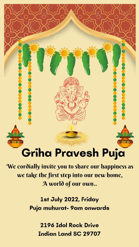 Griha Pravesh Invitation Card Template, House Warming Invitations Template, Gruhapravesham Invitation Card, Griha Pravesh Invitation Card, First Home Pictures, Housewarming Invitation Cards, Housewarming Invitation Templates, Shadi Card, Digital Wedding Invitations Templates