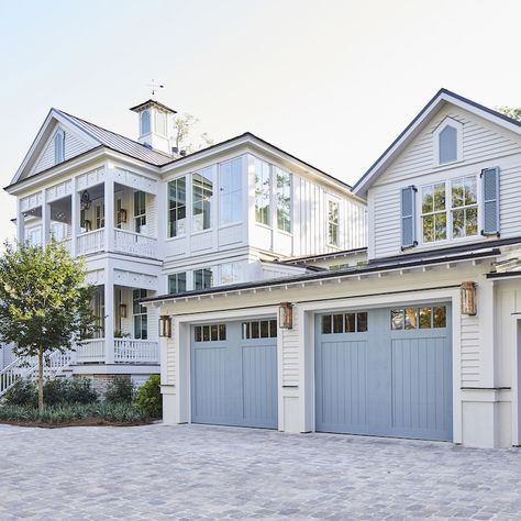 Seaside Home Exterior, Long Island Homes Exterior, Coastal Family Home Exterior, Big Beach House Exterior, Coastal Farmhouse Exterior, Balcony House, Southern Style Homes, Coastal Home Exterior, Faux Wood Garage Door