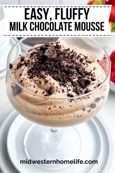 This easy Milk Chocolate Mousse recipe is smooth and silky with a light, fluffy texture and takes under 10 minutes to make with 4 simple ingredients. No double boiler, no eggs. Perfect dessert for last-minute entertaining or emergency chocolate cravings. Easy 15 Minute Desserts, No Egg Chocolate Mousse, 10 Minute Desserts Easy, Easy Chocolate Mousse Recipe 2 Ingredients, Milk Chocolate Mousse Recipe, Simple Dessert Recipes 3 Ingredients, Treats Covered In Chocolate, Recipes Using Milk, Frozen Chocolate Mousse