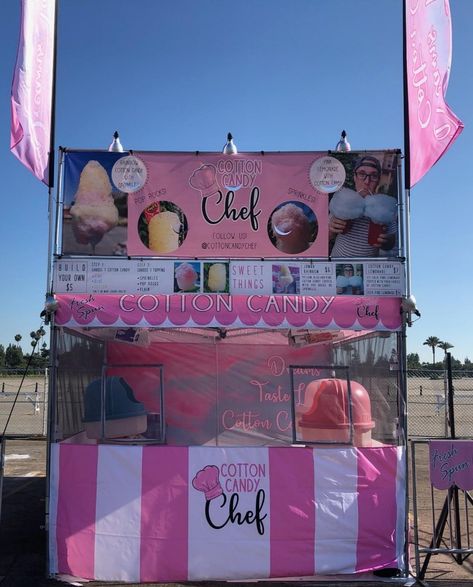 Cotton Candy Chef fair booth Cotton Candy Trailer, Cotton Candy Food Truck, Cotton Candy Booth, Cotton Candy Display, Cotton Candy Business, Cotton Candy Stand, Candy Booth, Catering For Parties, Cotton Candy Cart