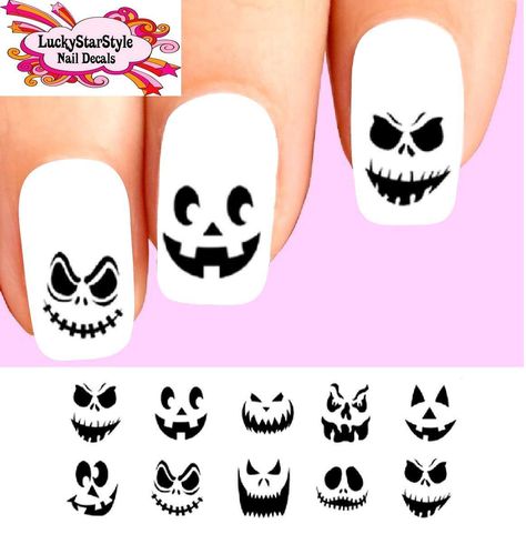 Waterslide Nail Decals Set of 20 - Halloween Pumpkin Jack O Lantern Faces Ast Halloween Nail Decals, Light Colored Nails, Halloween Pumpkin Jack O Lantern, Pumpkin Jack O Lantern, Waterslide Nail Decals, Jack O Lantern Faces, Clear Nail, Clear Nail Polish, Pumpkin Jack