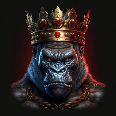 A gorilla with a golden crown on his hea... | Premium Photo #Freepik #photo #kong #silverback #king-kong #gorilla-logo Tatoo Crown, Gorilla Wallpaper, Poker Tattoo, King Kong Art, Gorillas Art, Gorilla Tattoo, Silverback Gorilla, Warrior Concept Art, Lion Artwork