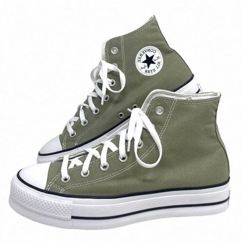 Converse Ctas Lift Platform Sb Canvas Women Green Shoe Casual Custom 171209c-Wgw Brand New With Box No Lid. 100% Authentic! Customized. Rise Above “Everyday” In These Platform Chucks. A High Sole Gets You Closer To The Clouds, While Ultra-Comfy Foam Helps You Feel Like You’re Walking On Them. Plus, Classic Canvas In Pairs-With-Anything Colors Keeps Your Style Grounded Like Only Chucks Could. Durable Canvas Upper For That Classic Chucks Look And Feel Eva Foam Has A Lightweight Feel Elevated Platf Sage Green Converse Platform, Cute Grunge Shoes, Goblin Core Shoes, Dream Things To Buy, Converse All Colors, Purple Platform Converse, Goblincore Shoes, Earthy Shoes, Cute Green Shoes