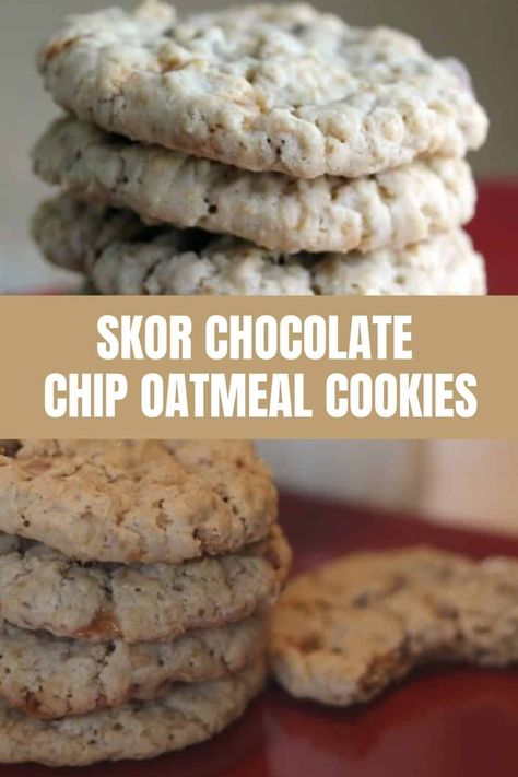 skor chocolate chip oatmeal cookie recipe Skor Cookies, Oatmeal Cookie Recipe, Oatmeal Chocolate Chip Cookie Recipe, Chocolate Chip Oatmeal Cookies, Cookies Homemade, Square Recipes, Favorite Cookie Recipe, Pumpkin Chocolate Chip Cookies, Oatmeal Cookie