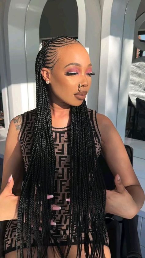 Hairstyles For Black Women Cornrows, Simple Fulani Braids, Black Women Cornrows, Cornrows With Box Braids, Women Cornrows, Latest Braided Hairstyles, Carrot Hairstyles, Latest Hair Braids, Cornrows Natural Hair